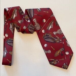 DOMANI Golf-Themed Red Men’s Polyester Necktie Sporty Office Business Casual